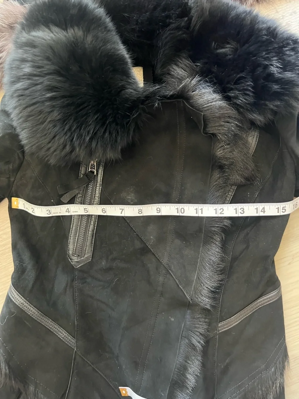 Black Real Suede Lamb Leather w Fox Fur Collar Moto Jacket XS - Picture 14 of 15